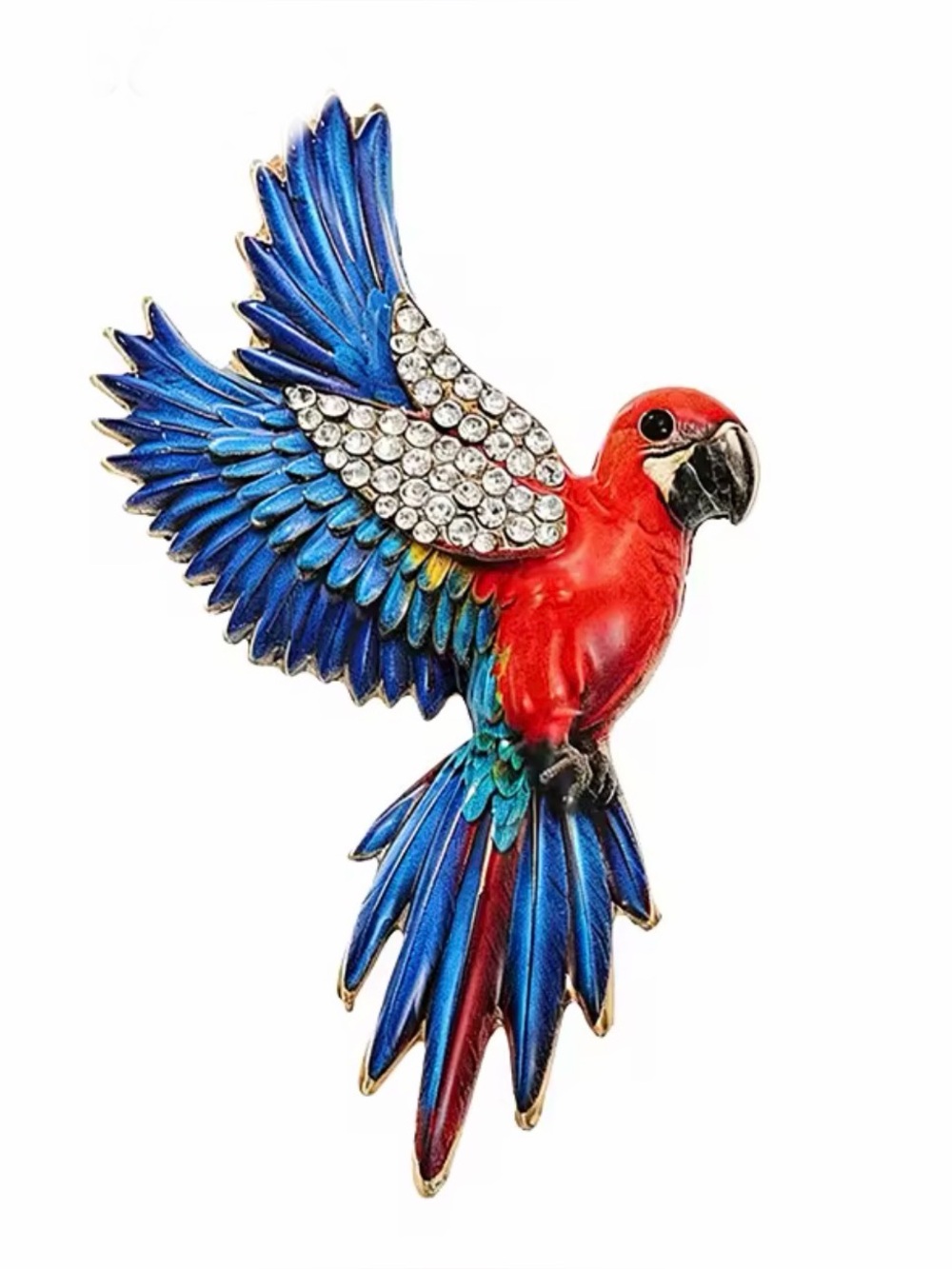 CRYSTAL ENAMEL FLYING PARROT BROOCH / PIN / PENDANT